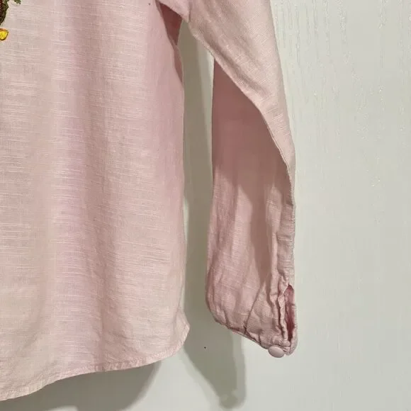 Girls Pink Hand Made Embroidered Long Sleeve Shirt Floral Plants Sz XL-XXL - Picture 4 of 11